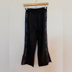 Johnny Was Linen Pants Black Embroidered Size XS 100% Linen